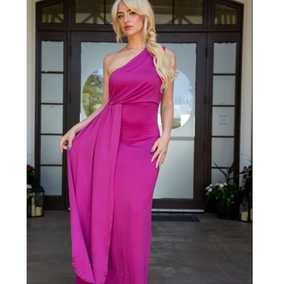 One Shoulder Maxi Dress with Sash - Picture 2 of 5